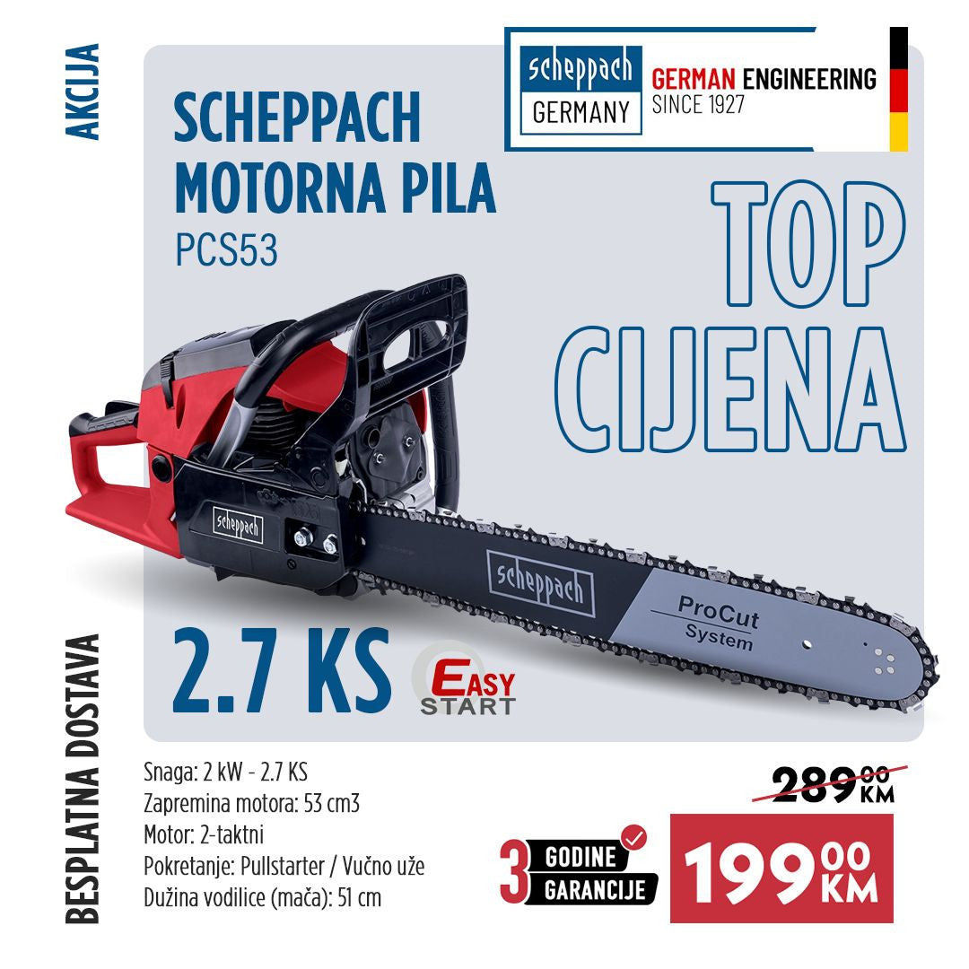 SCHEPPACH Benzinska motorna pila - testera - motorka PCS53 2.7 KS SCHEPPACH Benzinska motorna pila - testera - motorka PCS53 2.7 KS